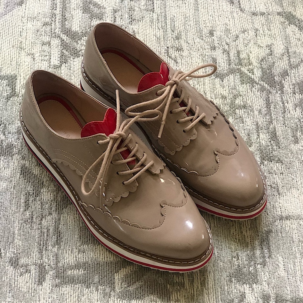 Zara Nude Patent Heart Platform Oxford